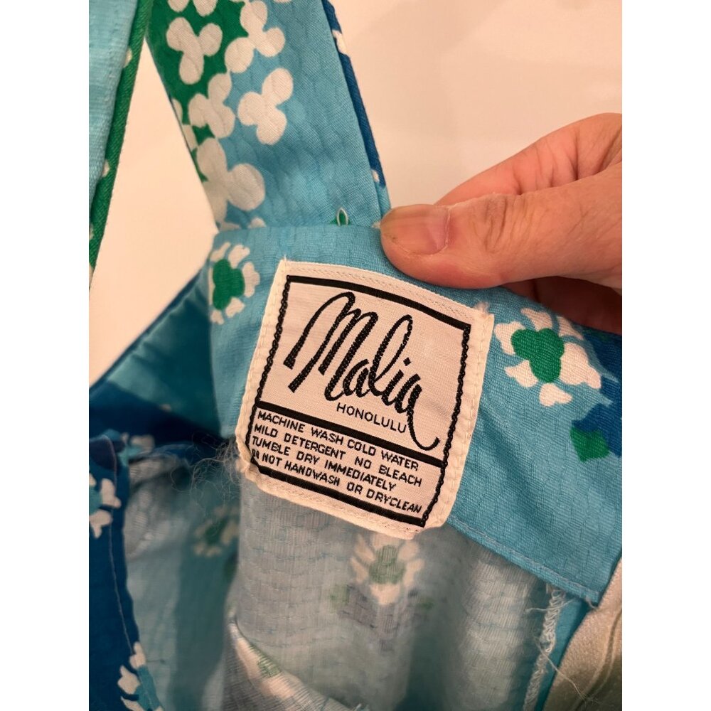 Vintage Malia Honolulu Hawaiian Summer Blue Retro Floral Design Maxi Dress - Picture 7 of 7